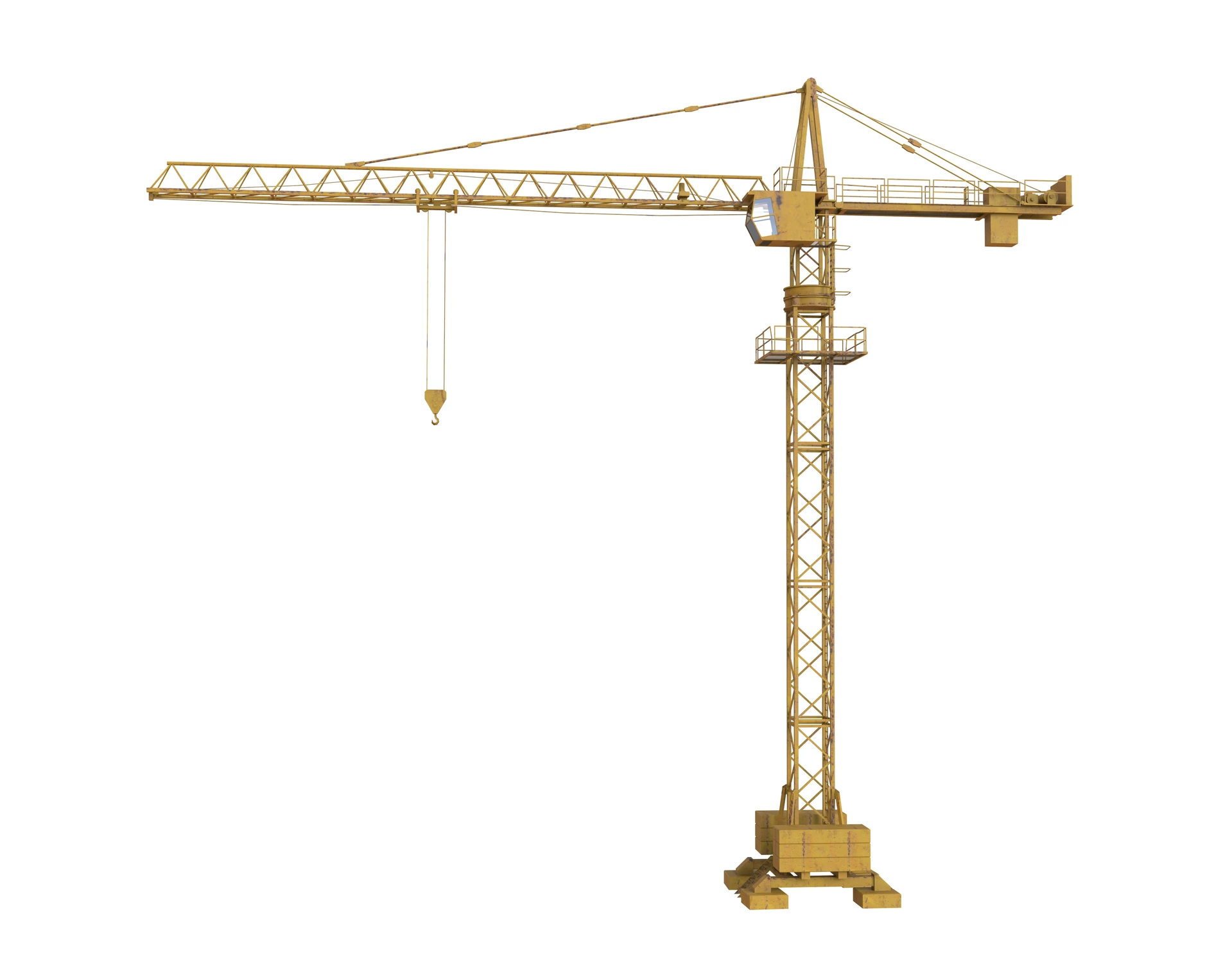 Chantier de construction avec grue à tour jaune sur fond blanc